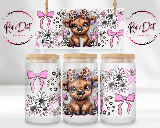 Highland Cow UV DTF Libbey Transfer | Cutesy Libbey Wrap | Ready to Transfer | High Quality | Waterproof UV Transfer
