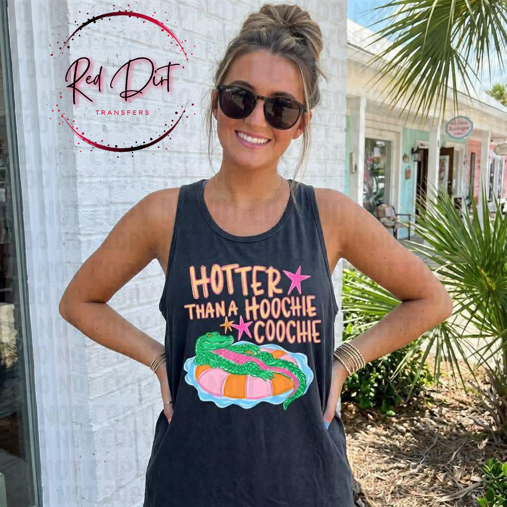 Hotter Than a Hoochie Coochie DTF Transfer, Funny Southern Shirt Design, Alligator Graphic, Country Graphic Tee