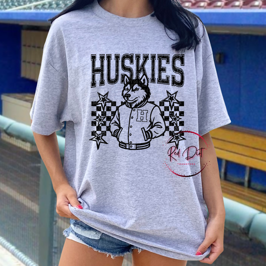 Huskies Letterman Stars DTF Transfer | Trendy School Spirit DTF Transfer | High Quality Image Transfers | Ready to Press | Instant Peel