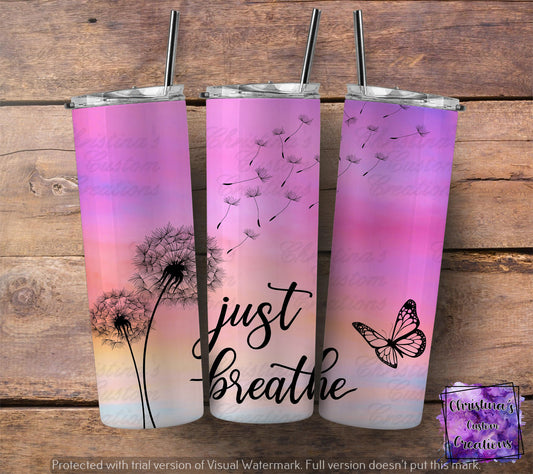 Just Breathe Insulated Tumbler with Plastic Lid and Sealed Reusable Straw | Mental Health Cup | Hot/Cold Tumbler