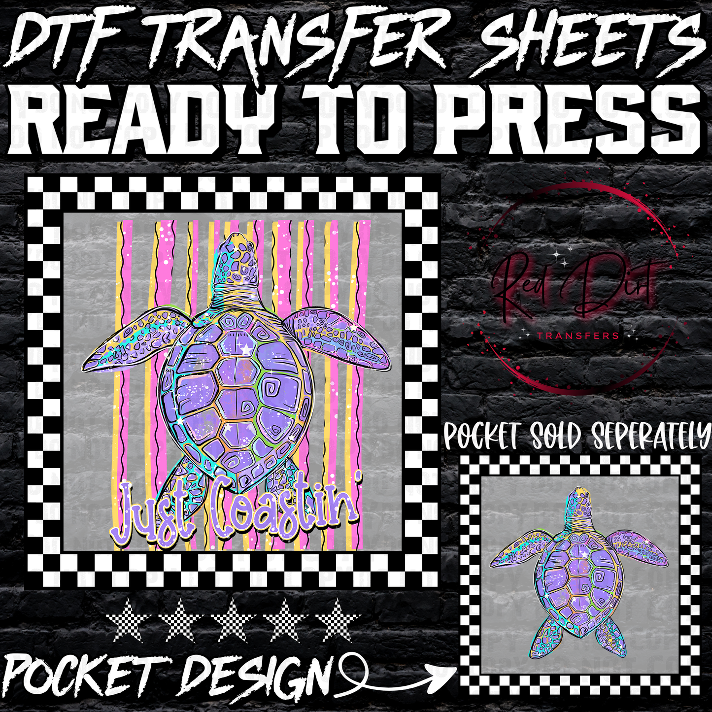 Sea Turtle DTF Transfer, Just Coastin Transfer, Beach Summer Design, Coastal Graphic, Ready to Press, Ocean Turtle Shirt