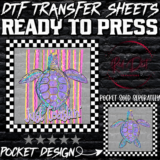 Sea Turtle DTF Transfer, Just Coastin Transfer, Beach Summer Design, Coastal Graphic, Ready to Press, Ocean Turtle Shirt
