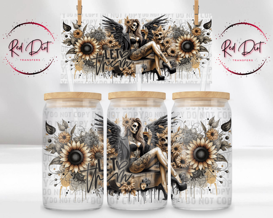 Let Them UV Dtf Libbey wrap | gothic sunflower skull cup wrap | uv dtf transfer for glass cans | Red Dirt Transfers