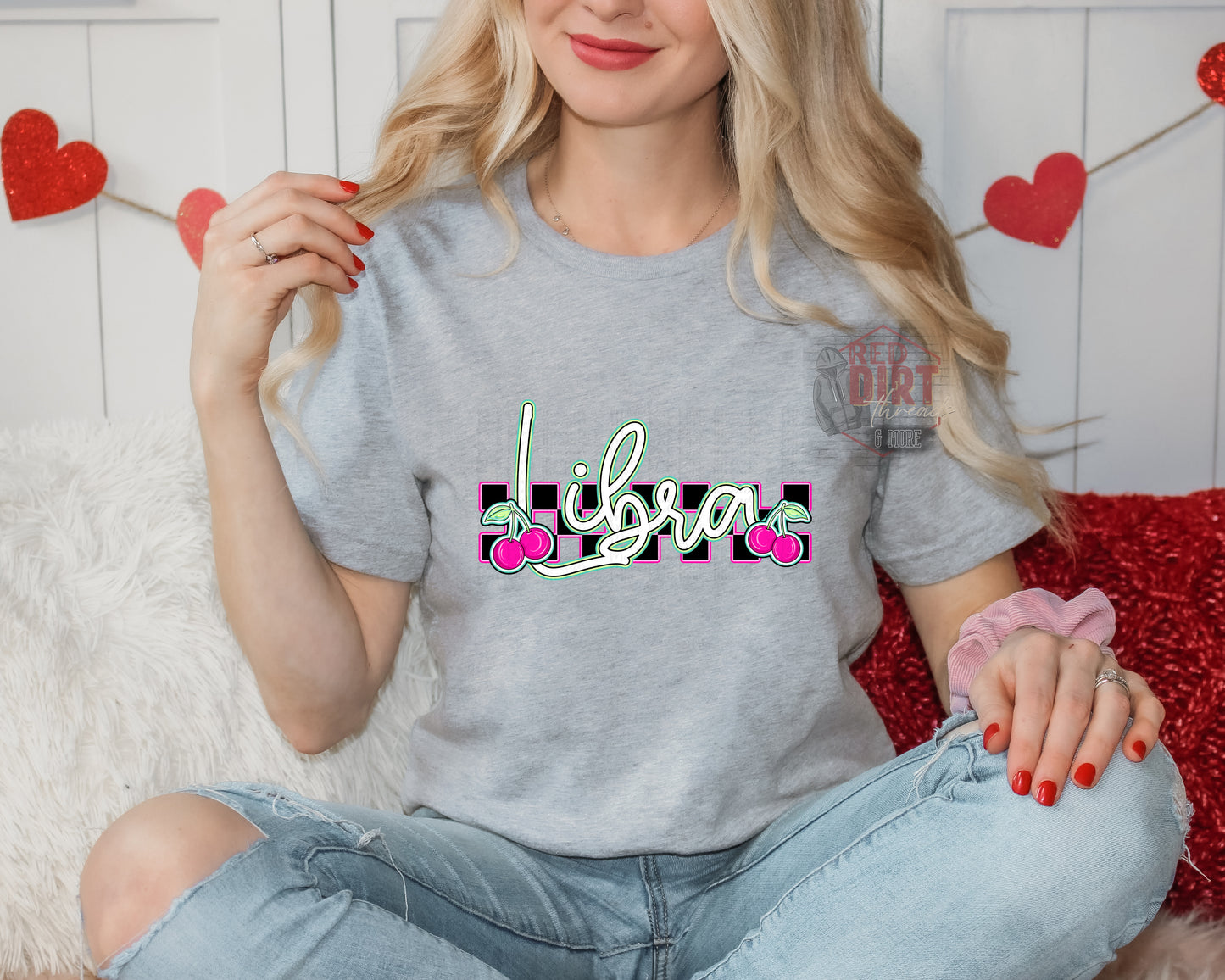 LIbra Pink Cherries DTF Transfer | Trendy Valentine Zodiac DTF Transfer | Ready to Press | High Quality DTF Transfers | Fast Shipping