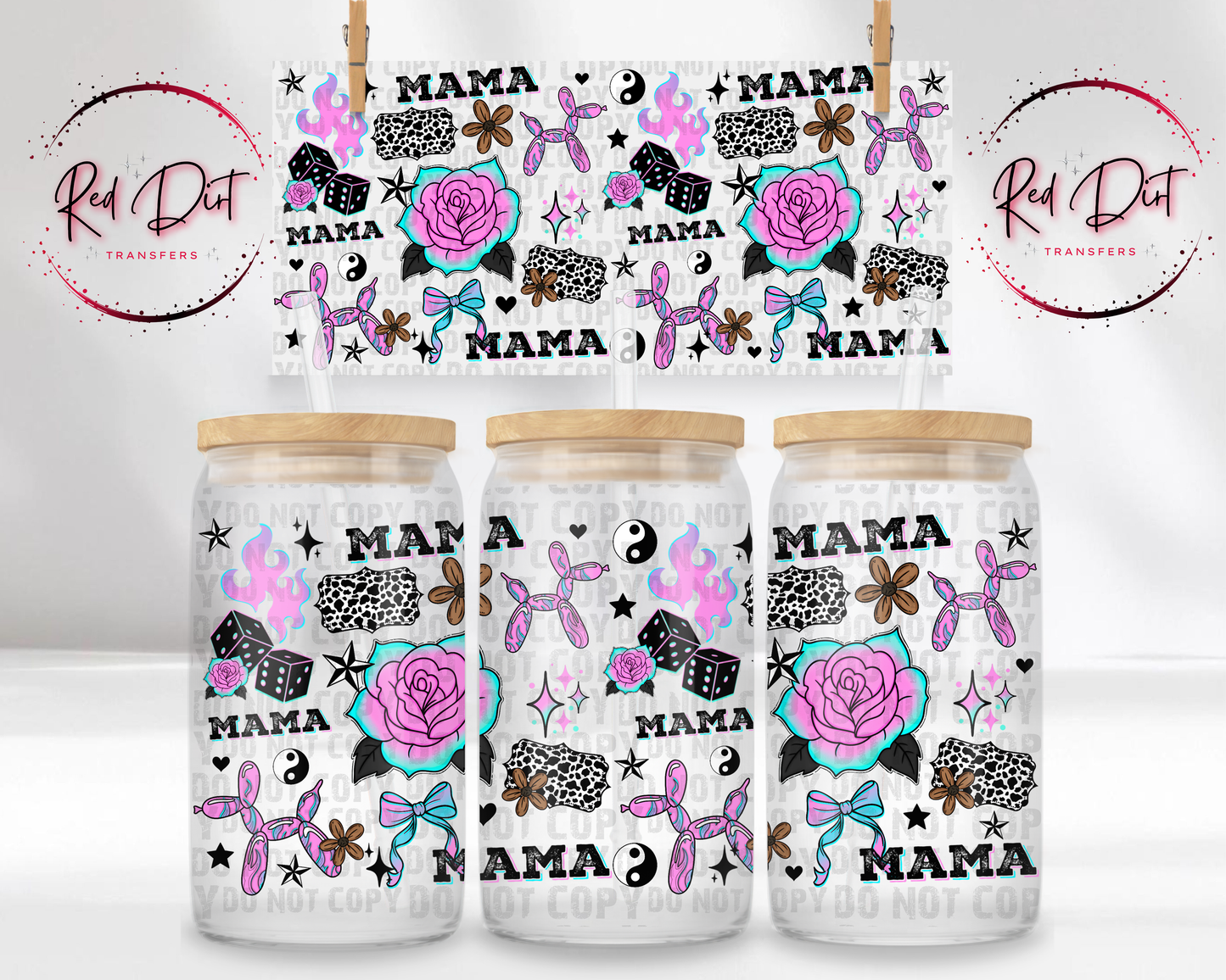 Mama UV DTF Transfer, Trendy Mama Cup Wrap, 16 oz Libbey Glass Wrap, Retro Mama Tumbler Decal, Leopard Pink Western Mama Design