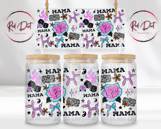 Mama UV DTF Transfer, Trendy Mama Cup Wrap, 16 oz Libbey Glass Wrap, Retro Mama Tumbler Decal, Leopard Pink Western Mama Design