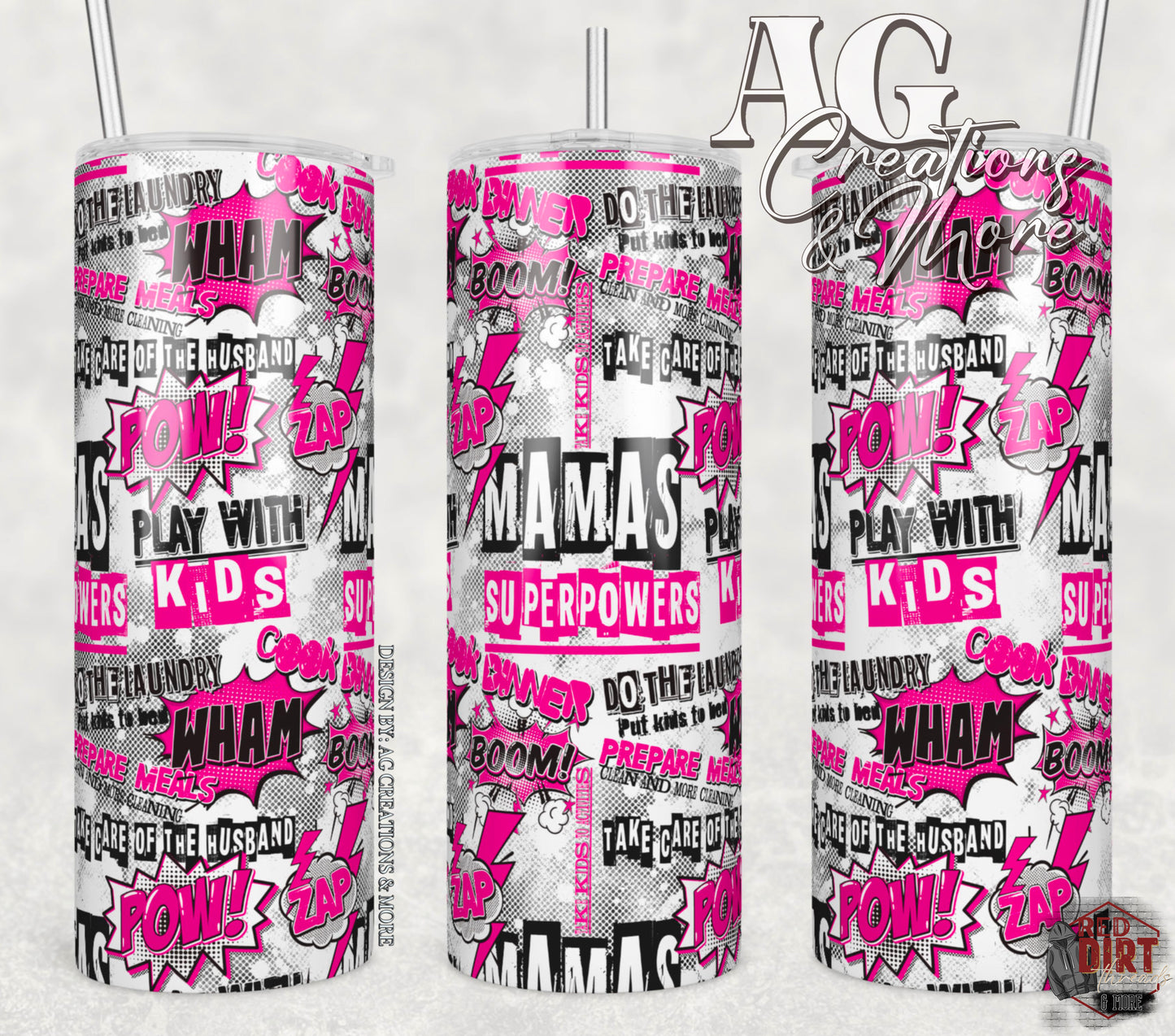 Mama's Superpowers Insulated Tumbler with Plastic Lid and Sealed Reusable Straw | Trendy Cup | Hot/Cold Tumbler