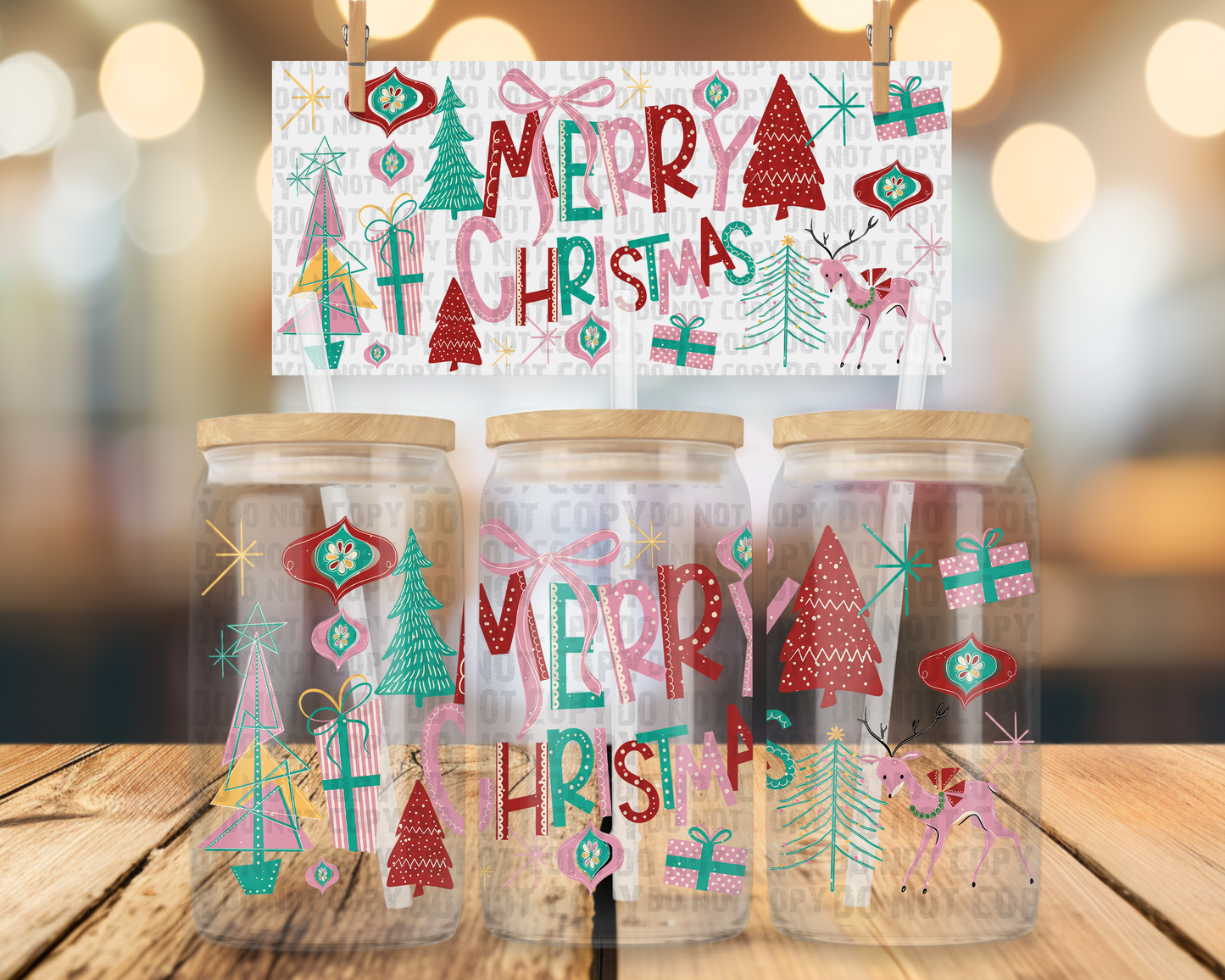 Merry Christmas UV DTF Libbey Transfer | Trendy Christmas Libbey Wrap | Ready to Transfer | High Quality | Waterproof UV Transfer