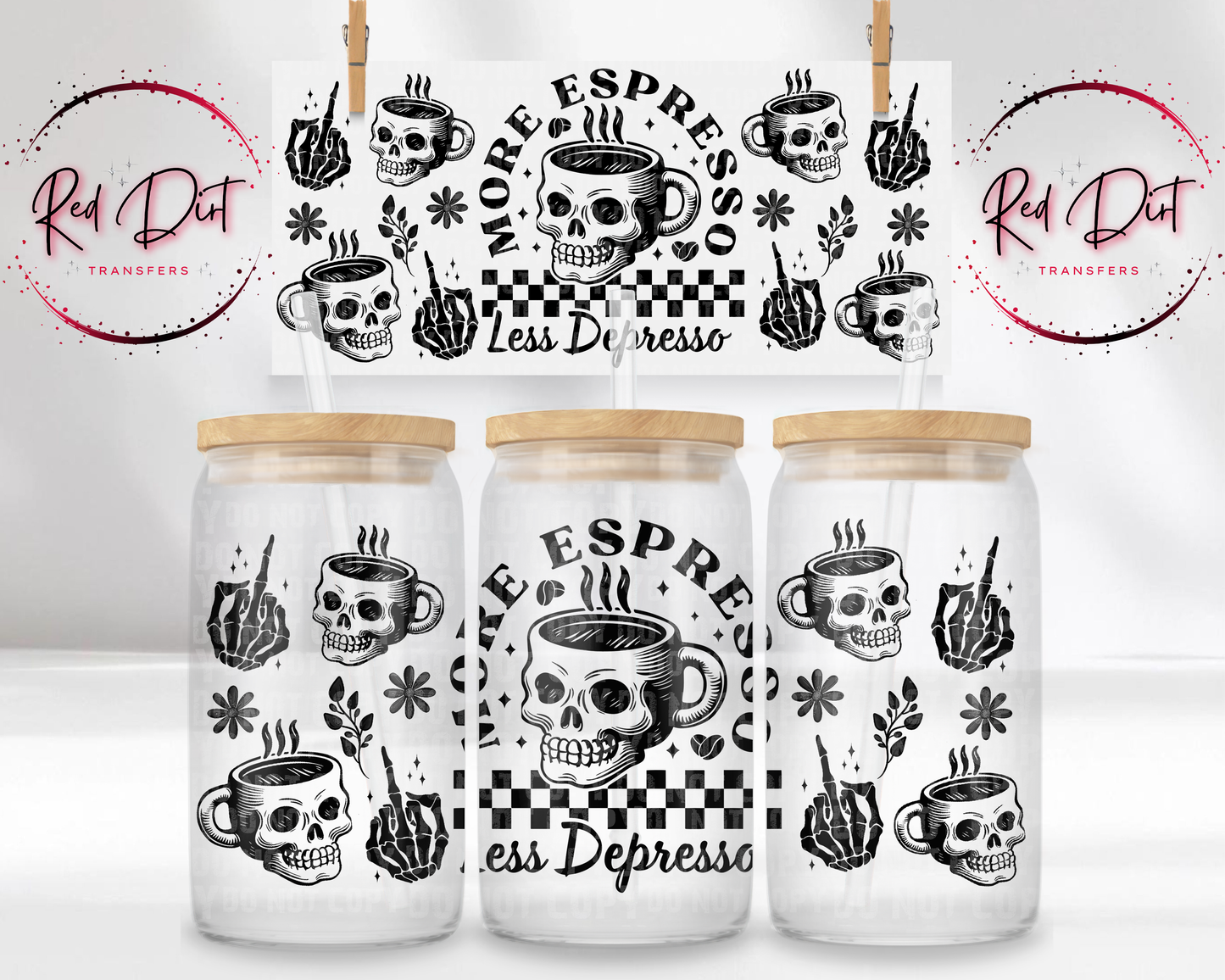 More Expresso Less Depresso UV DTF Libbey Transfer | Trendy Foodie Libbey Wrap | Ready to Transfer | High Quality | Waterproof UV Transfer