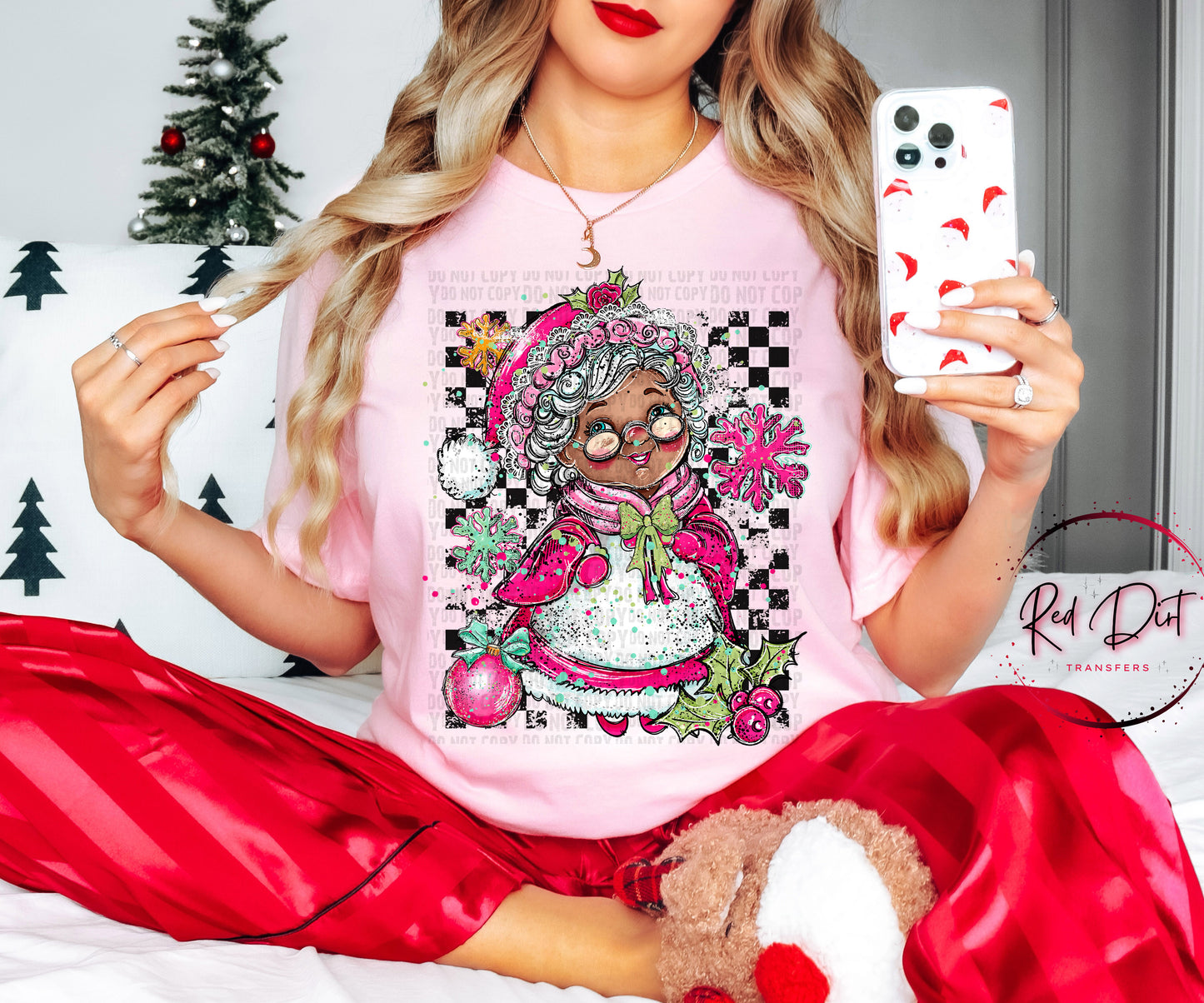 Doodle Mrs. Claus (Dark Skin) DTF Transfer | Trendy Christmas DTF Transfer | High Quality Image Transfers | Ready to Press | Instant Peel