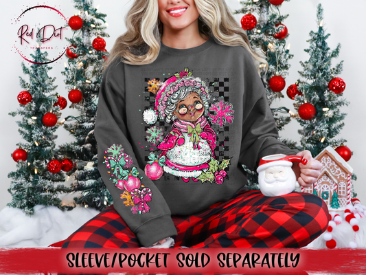 Doodle Mrs. Claus (Dark Skin) DTF Transfer | Trendy Christmas DTF Transfer | High Quality Image Transfers | Ready to Press | Instant Peel