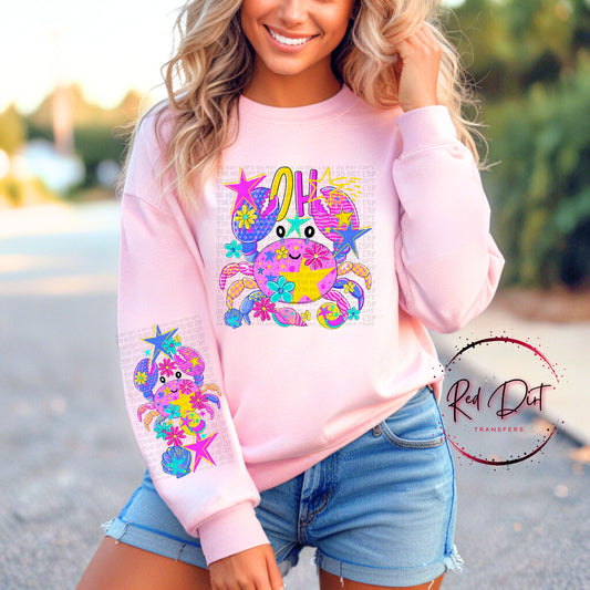 Oh Crab DTF Transfer | Cute Crab Transfer | Retro Beach Shirt Print | Colorful Boutique Graphic Tee Transfer