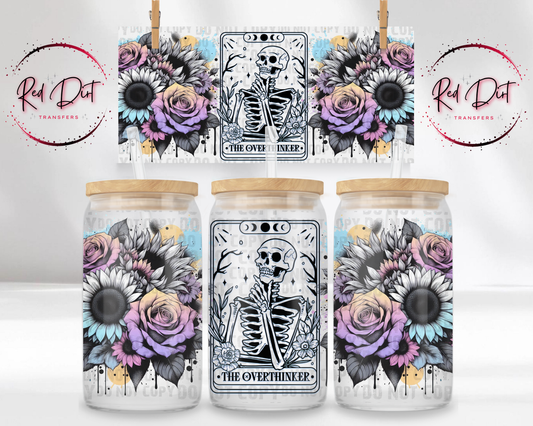 The Overthinker UV Dtf Libbey wrap | skeleton tarot cup wrap | uv dtf transfer for glass cans | Red Dirt Transfers