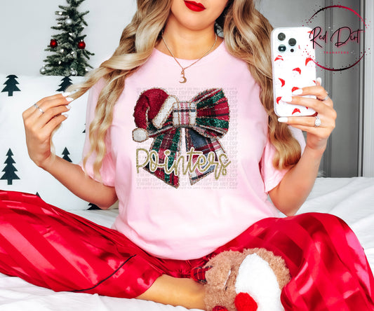 Pointers Christmas Bow Mascot T-Shirt | Trendy School Spirit Shirt | Fast Shipping | Super Soft Shirts for Men/Women/Kid's