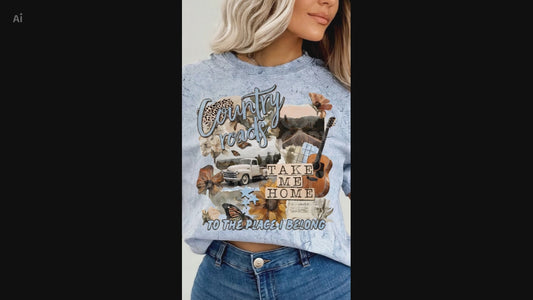 Country Roads Take Me Home DTF Transfer, Western Music Transfer, Vintage Country Shirt Design, Rustic Floral Guitar Transfer