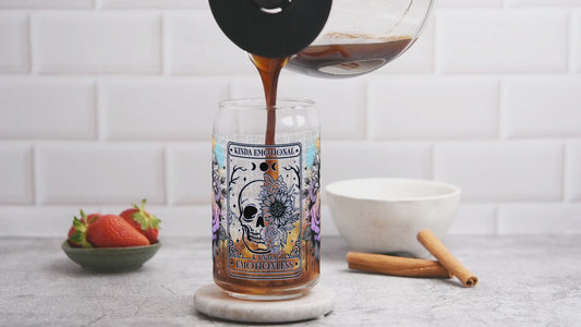 Kinda emotional kinda emotionless UV Dtf Libbey wrap | skull floral cup wrap | uv dtf transfer for glass cans | Red Dirt Transfers