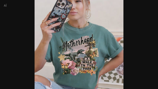 Motherhood A Walk In The Park DTF Transfer, Funny Mom Transfer, Dinosaur Mom Design