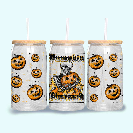 Pumpkin Obsessed  16 oz Libbey Glass Can | Snow Globe Tumbler Upgrade | Fast Shipping