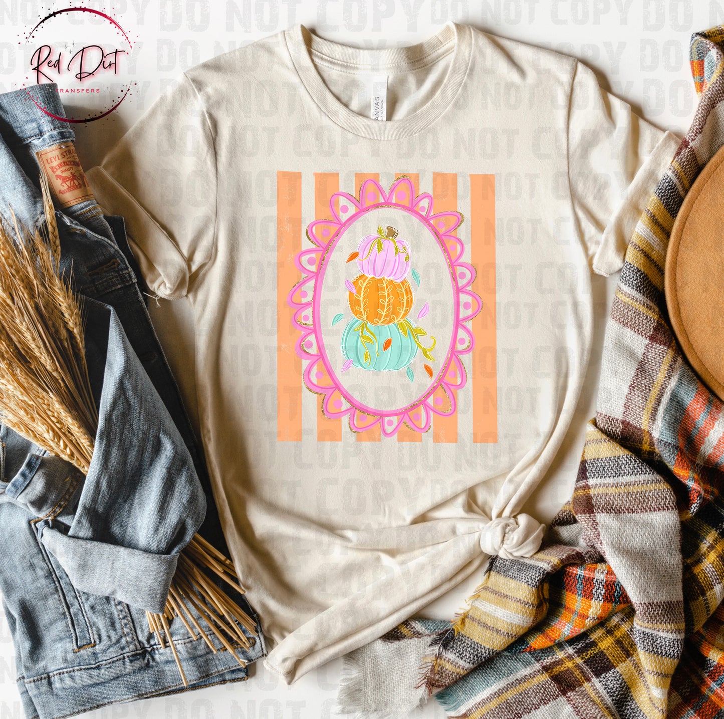 Pastel Pumpkin Stack DTF Transfer | Coquette Fall Heat Transfer | Pink Frame Pumpkin Ready to Press Transfer | Cute Autumn Shirt