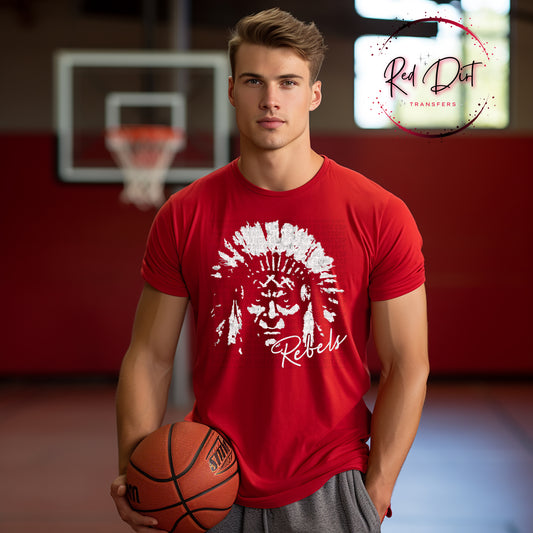 Rebels Aggressive Mascot DTF Transfer | Football Heat Transfer | Game Day Ready to Press Design | Red