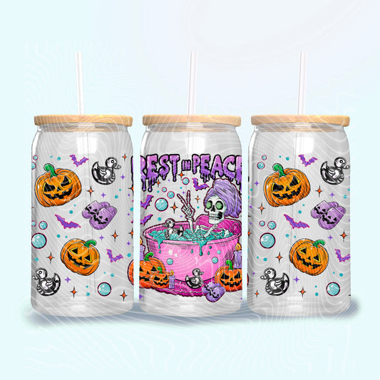 Rest in Peace UV DTF Libbey Transfer | Trendy Halloween Libbey Wrap | Ready to Transfer | High Quality | Waterproof UV Transfer