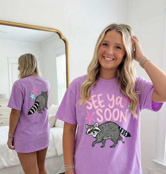 See Ya Soon Raccoon DTF Transfer | Funny Raccoon Transfer | Front Back Shirt Transfer | Ready to Press Heat Transfer