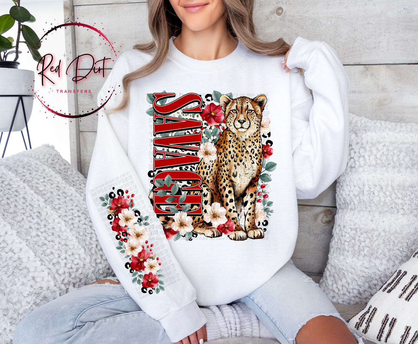 Savage Cheetah DTF Transfer, Floral Leopard Transfer, Bold Animal Print Design, Trendy Graphic Tee Transfer, Ready to Press
