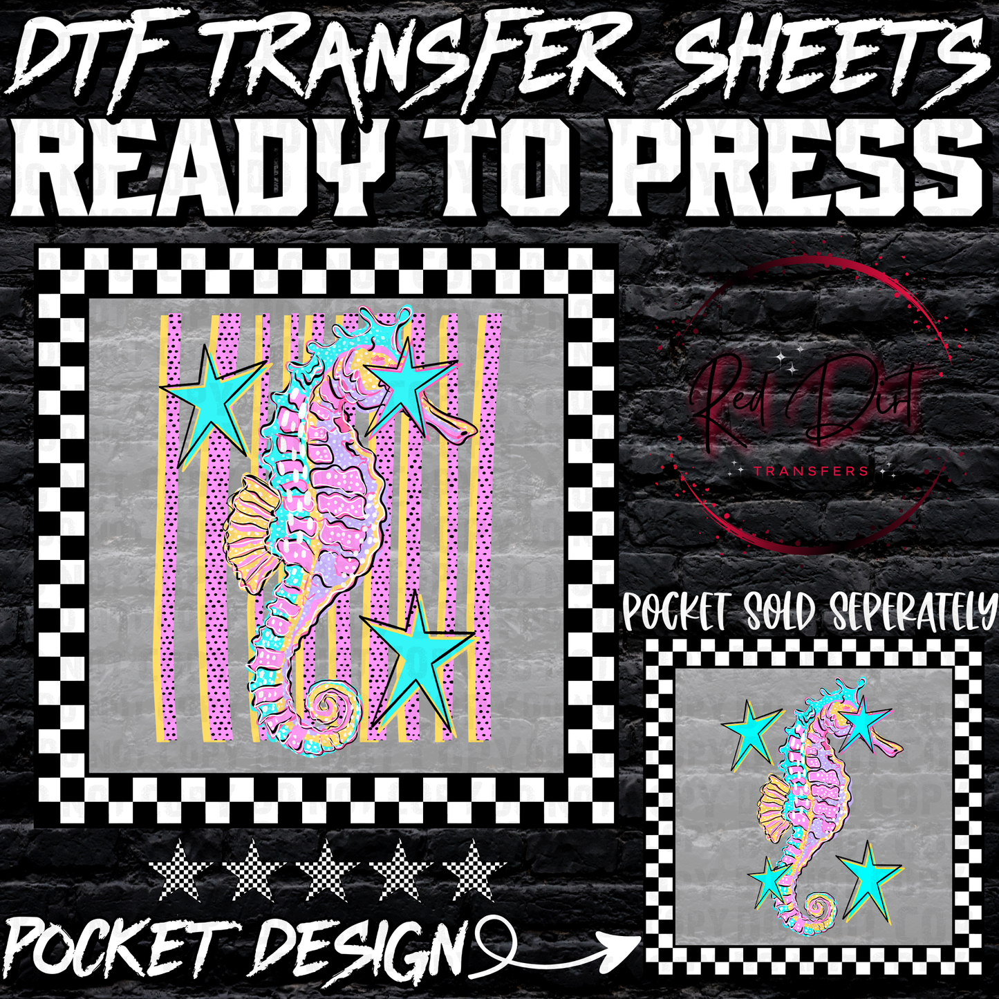 Seahorse DTF Transfer, Beach DTF Print Ready to Press, Coastal Summer Design, Ocean Graphic Transfer, Boutique Heat Transfer