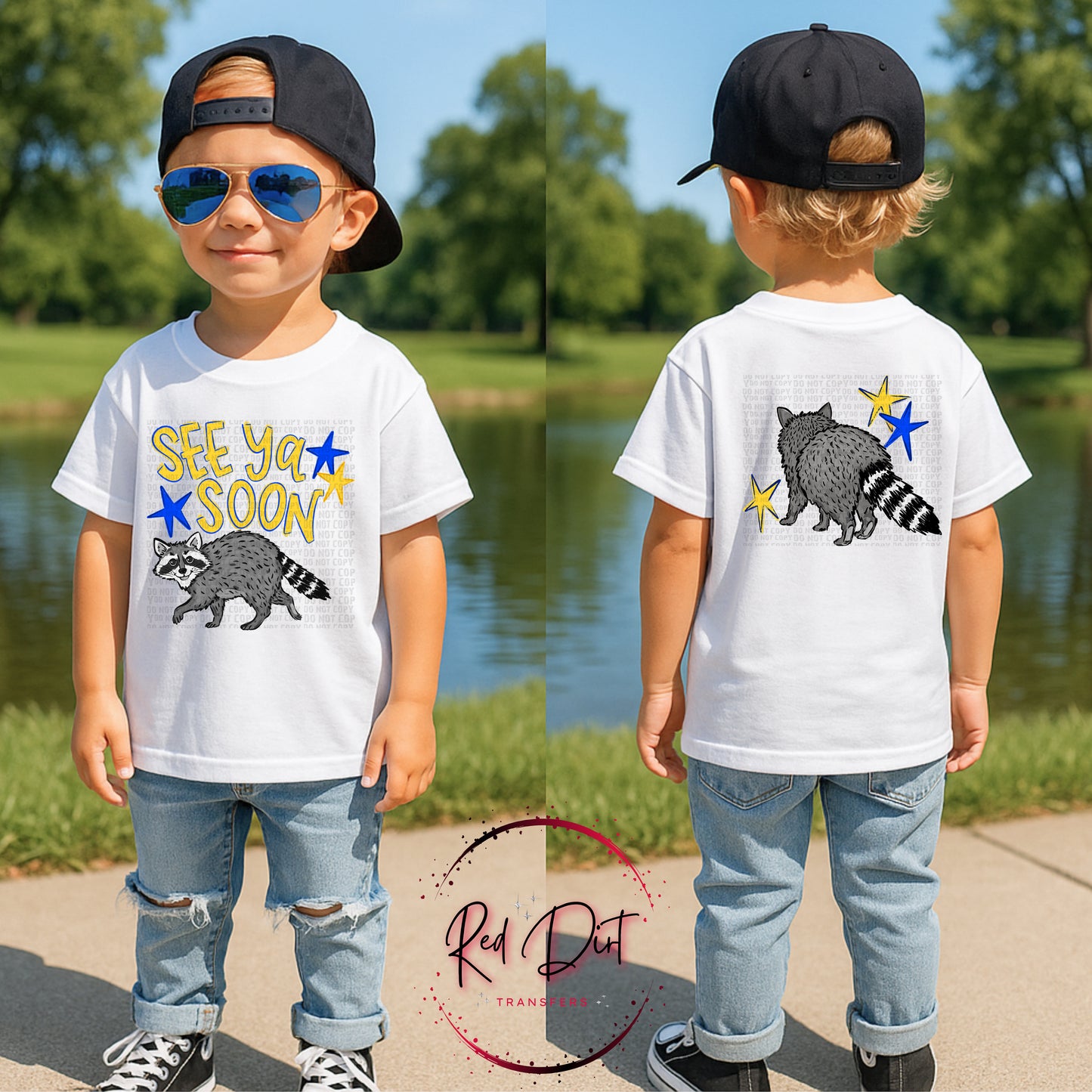 See Ya Soon Raccoon DTF Transfer, Front and Back Shirt Design, Kids Graphic Tee Transfer, Funny Raccoon Transfer, Ready to Press