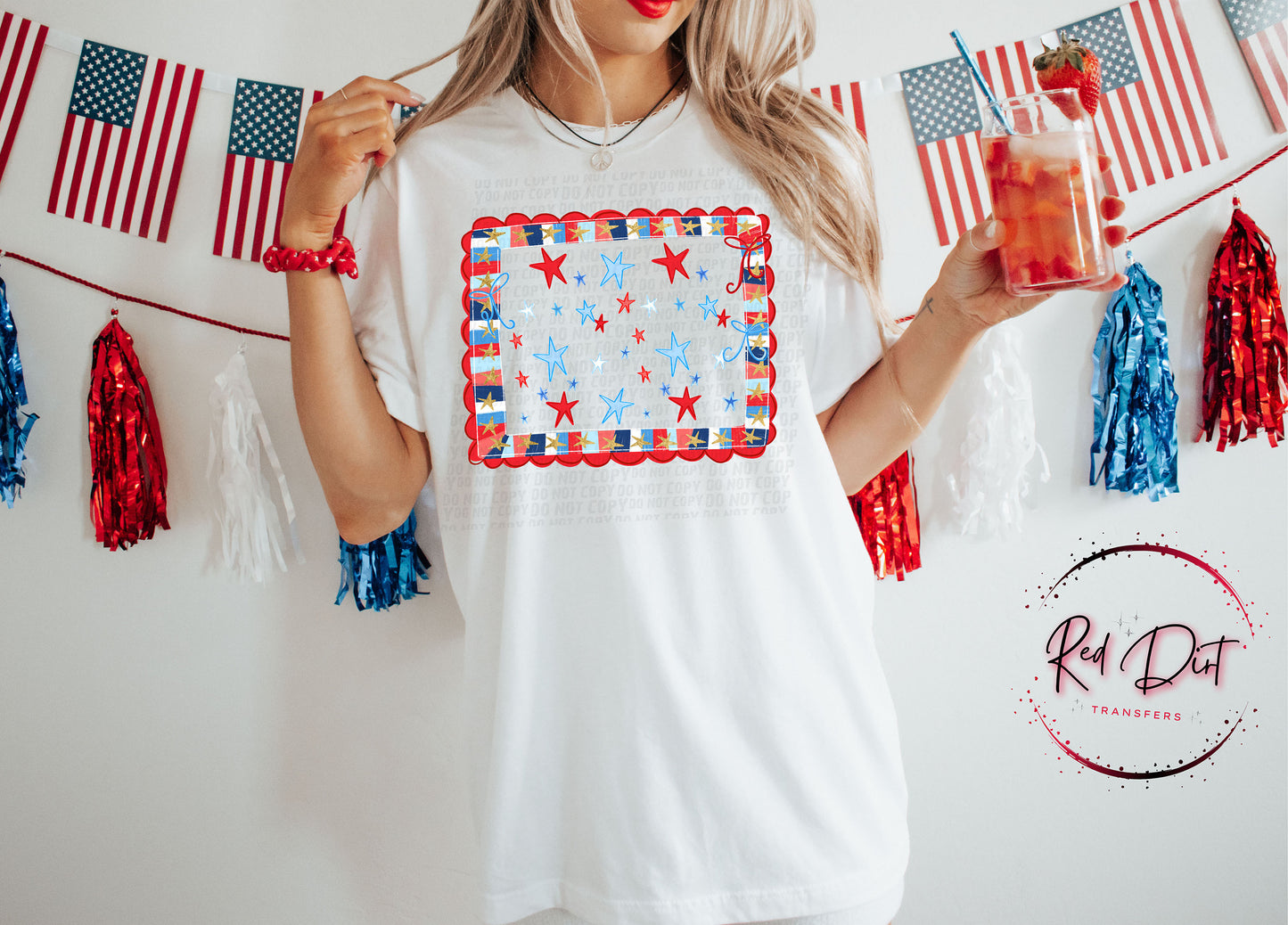Patriotic Stars DTF Transfer Ready To Press Fourth Of July Star Frame Transfer Americana DTF Print