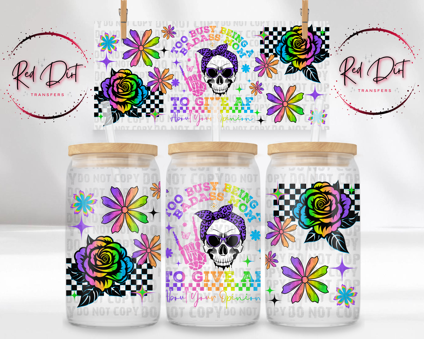 Too Busy Being a Bada** Mom UV DTF Libbey Transfer | Trendy Mom Libbey Wrap | Ready to Transfer | High Quality | Waterproof UV Transfer