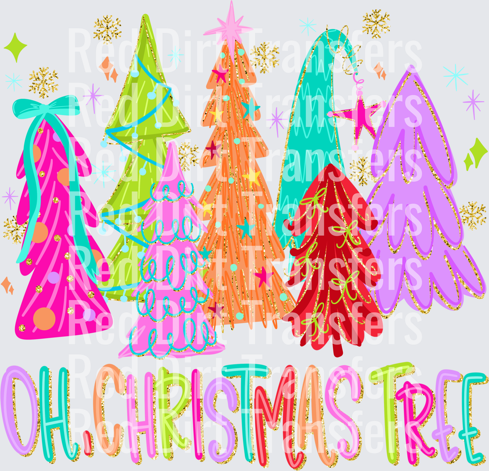 Oh Christmas Tree Colorful Retro Holiday Trees DTF Transfer