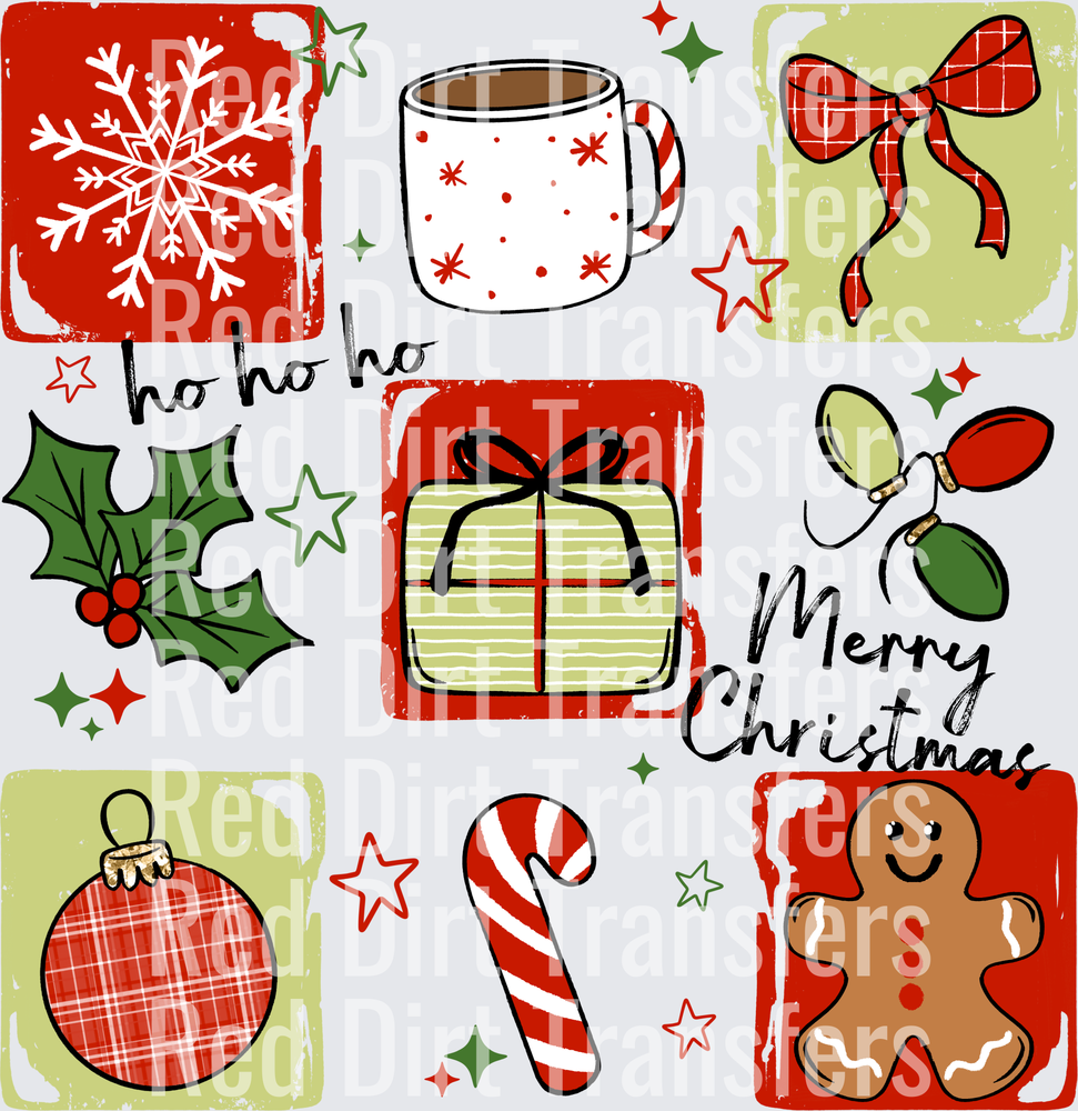 Retro Christmas Icons Collage Ho Ho Ho Merry Christmas DTF Transfer