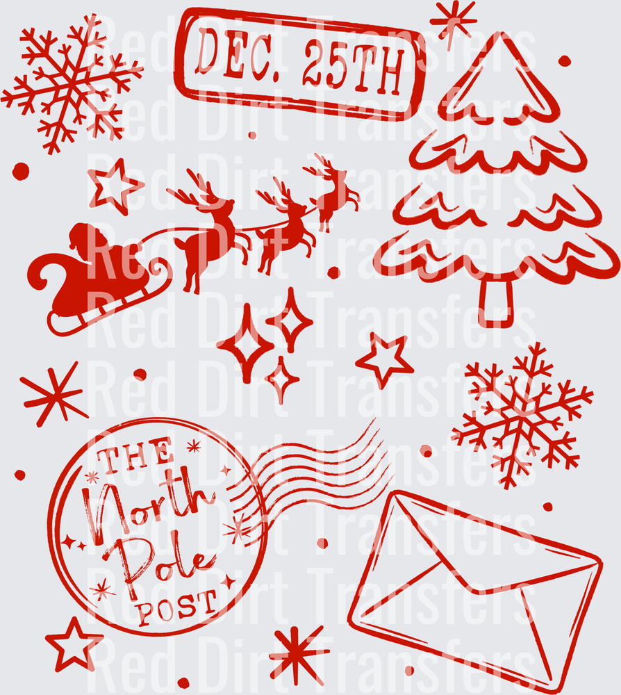 Christmas North Pole Post Dec 25th Santa Sleigh DTF Transfer