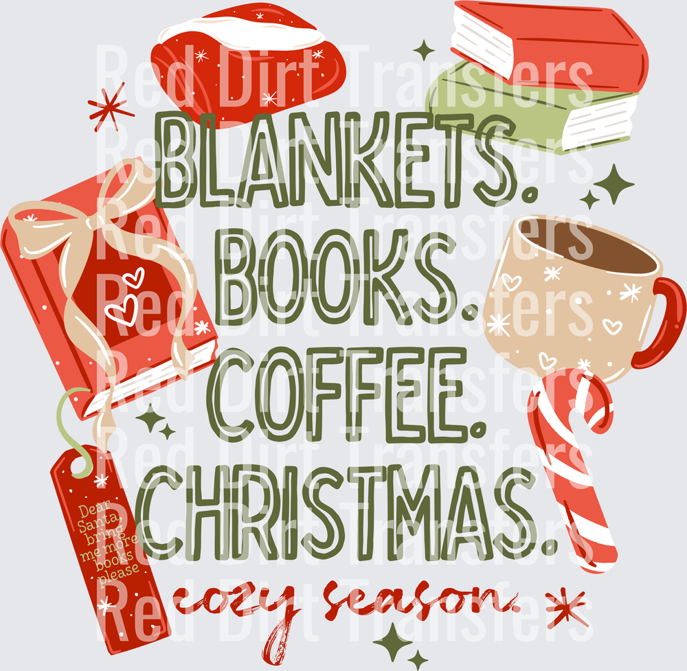Blankets Books Coffee Christmas Cozy Season DTF Transfer