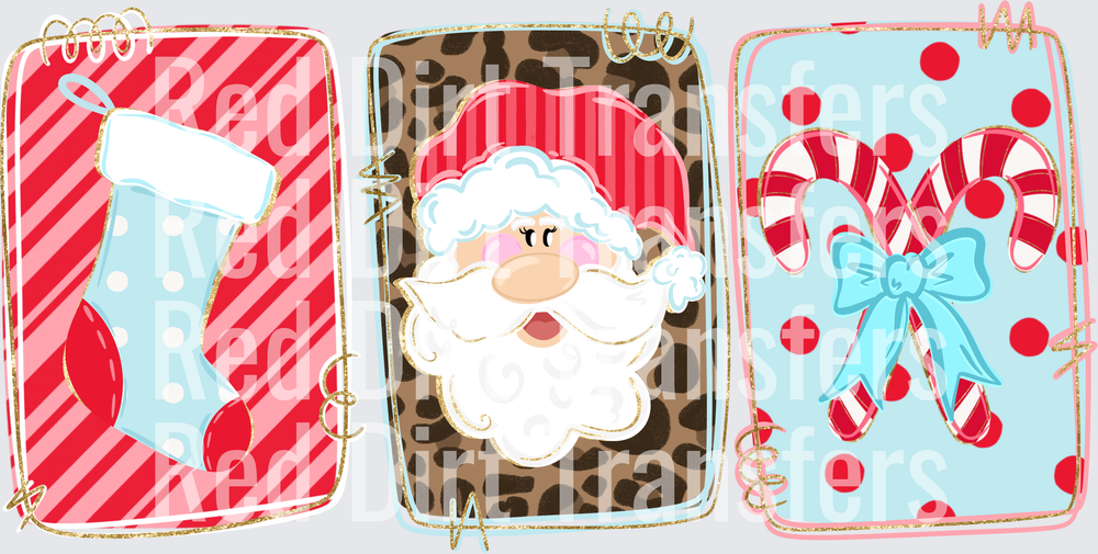 Christmas Stocking Santa Candy Canes Trio Panels DTF Transfer
