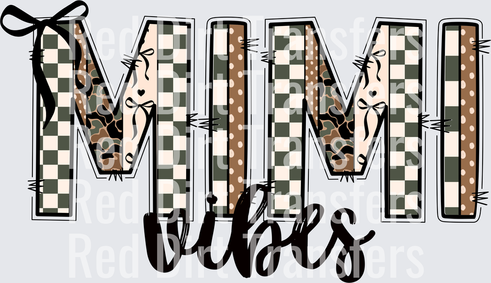 Mimi Vibes Checkered Leopard Polka Dot Bow Letters DTF Transfer