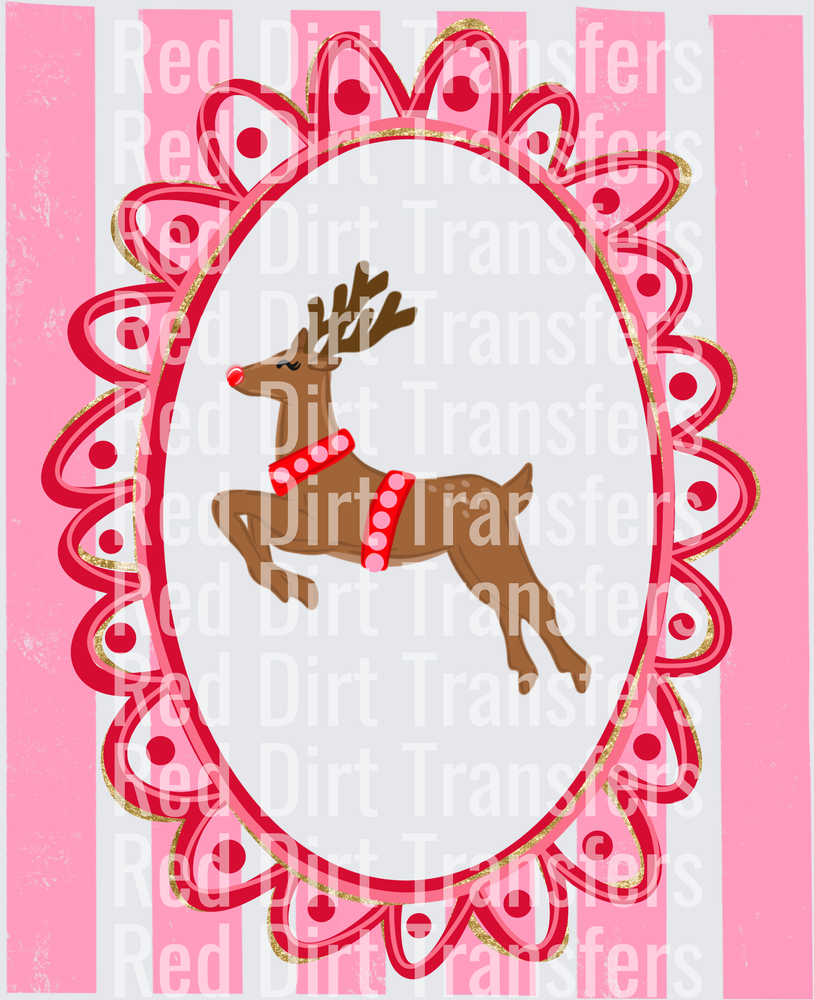 Reindeer Pink Stripe DTF Transfer