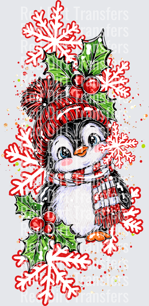 Cute Christmas Penguin Red Snowflakes Holly DTF Transfer