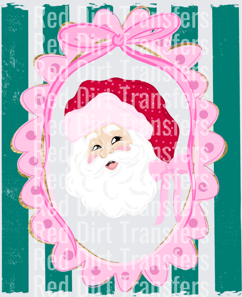 Whimsical Pink Coquette Santa Cameo Frame DTF Transfer