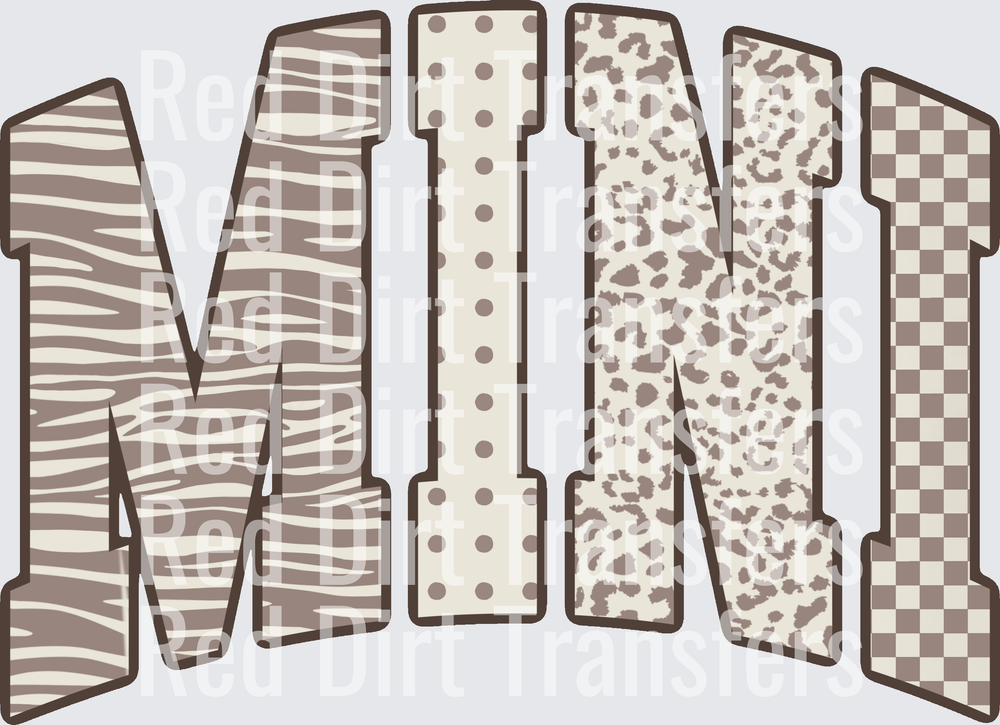 Neutral Boho Mini Bold Letters Mixed Pattern DTF Transfer