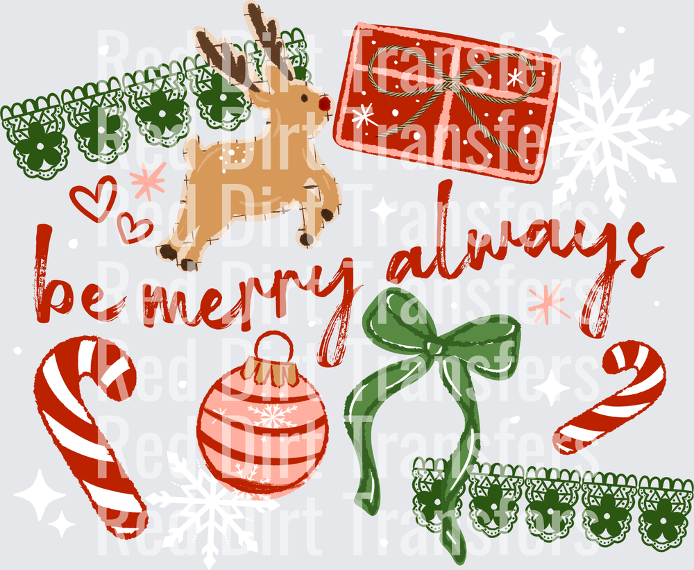 Be Merry Always Rudolph Christmas Collage DTF Transfer
