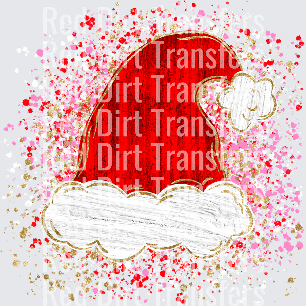 Distressed Santa Hat Gold Pink Red Confetti Splatter DTF Transfer