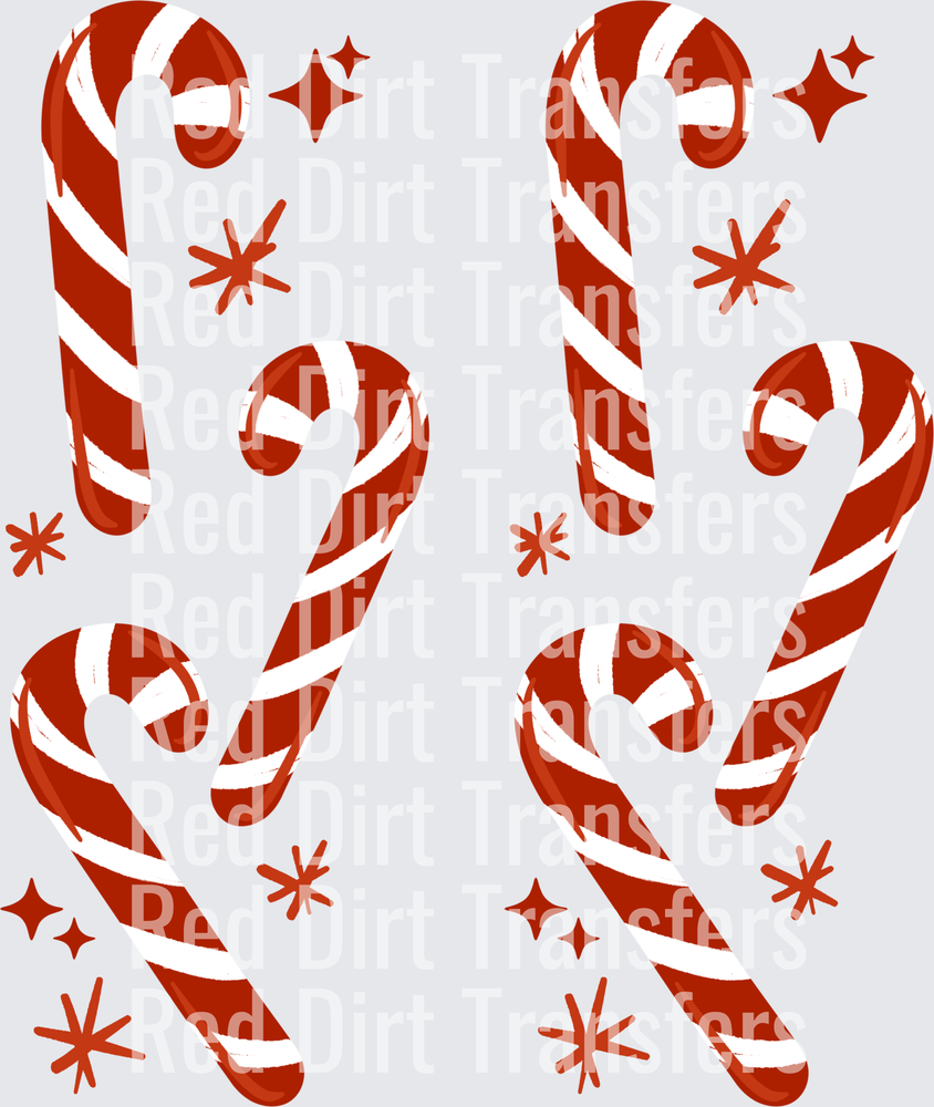 Red and White Christmas Candy Canes with Stars DTF Transfer