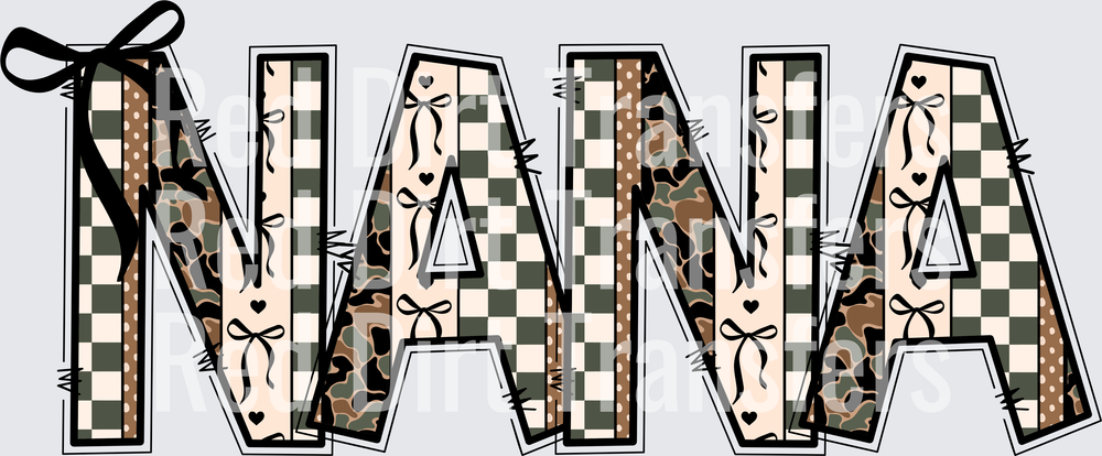 Nana Camo Checkered Leopard Bow Patchwork Letters DTF Transfer