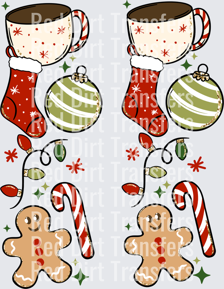 Christmas Icons Cocoa Mug Stocking Gingerbread DTF Transfer