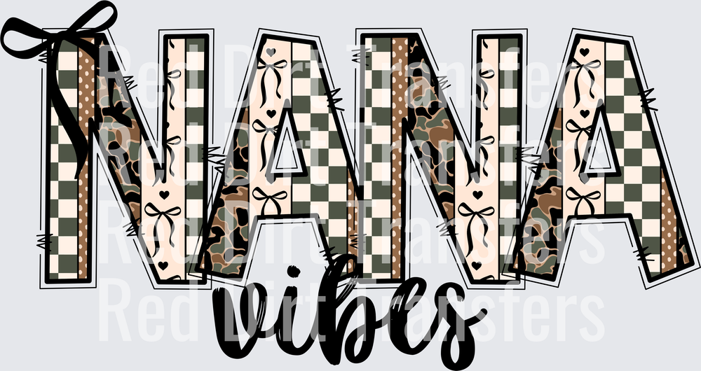Nana Vibes Leopard Camo Checkered Bow Letters DTF Transfer