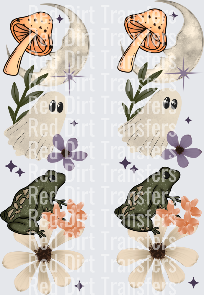 Boho Halloween Ghost Mushroom Moon Frog Floral Sleeve Set DTF Transfer