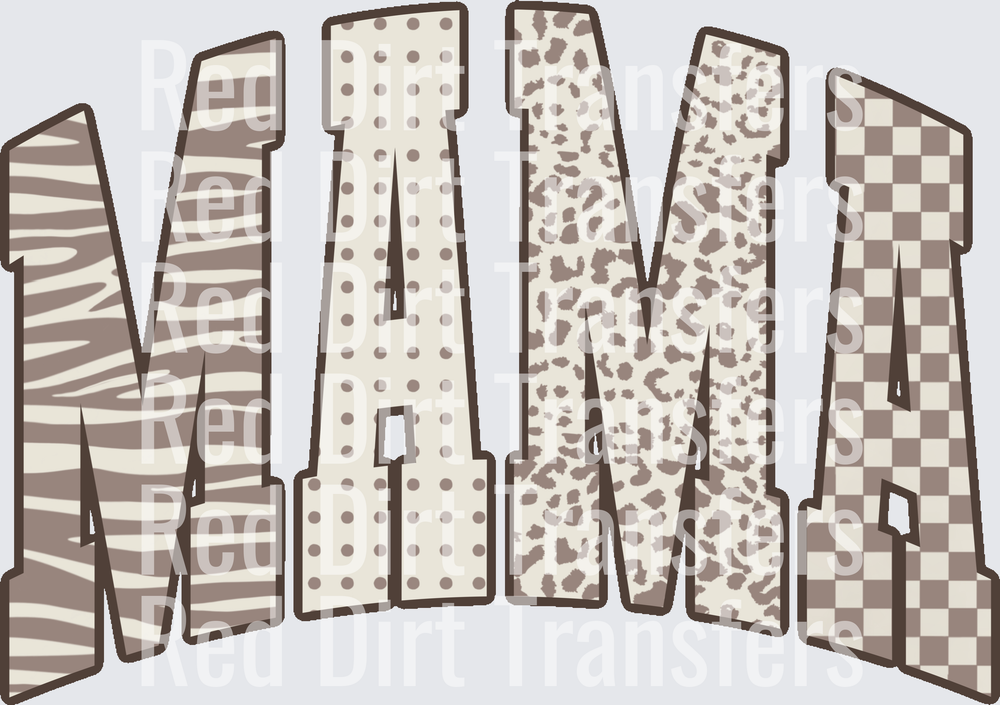 Mama Neutral Tone Mixed Pattern Bold Block Letters DTF Transfer