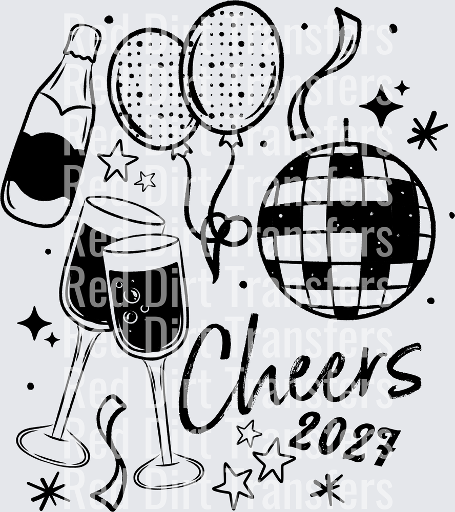 Cheers 2027 New Year Champagne Disco Ball Celebration DTF Transfer
